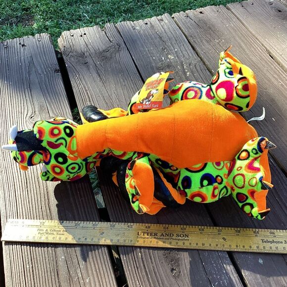 2009 Toy Factory Neon Dragon Plush 16” Psychedelic‎ Orange Wings w/Tag - Picture 7 of 7